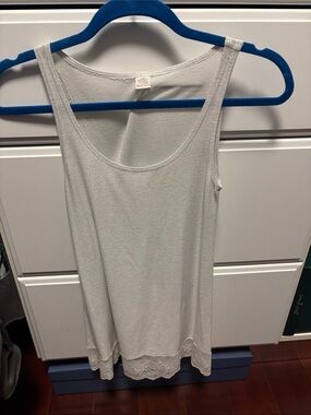 Only Hearts Shimmery White Scoop Neck Lace-Hem Tank long